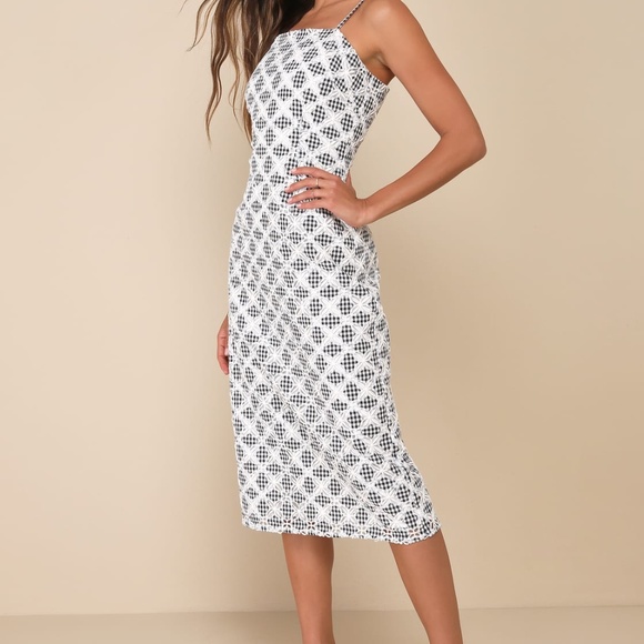 Flirty Date Black and White Gingham Eyelet Sleeveless Midi Dress - Picture 1 of 4